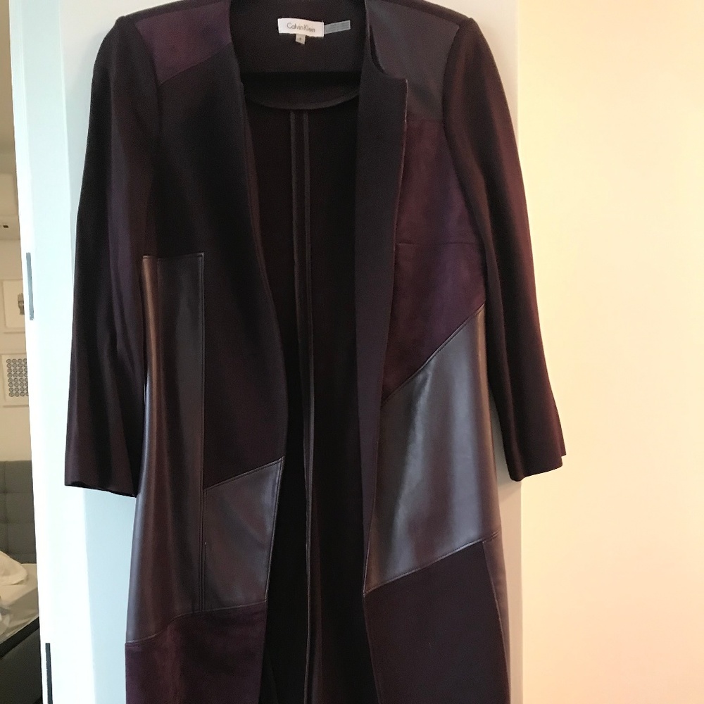 Stunning plum Calvin Klein suede & leather coat